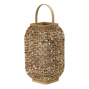 Natural Eco Woven Water Hyacinth Lantern Standing Lamp Bamboo Rattan <b>Candle</b> <b>Holder</b> with Glass for Wedding Party Home Decoration - Product Image 5