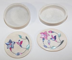 Sous-verres en laiton avec incrustation géométrique et marbre les plus récents Sous-verres faits à la main Ensemble de sous-verres de boisson Fournisseur de décoration de table de luxe - Product Image 5
