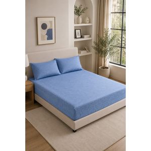 Ensemble de draps ajustés extra larges bleus en coton 100% respirant - Product Image 1