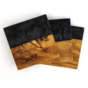Wholesale Modern Luxury Handmade Square Acacia Wood And <b>Black</b> Epoxy Resin Drink <b>Coasters</b> Set Table Mats Home Decor At Best Price - Product Image 1