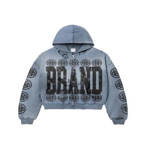 Sudadera con capucha extragrande de gran tamaño de 100% algodón unisex personalizada vintage lavado ácido francés Terry Sun Faded the Distressed Men Hoodie - Product Image 4