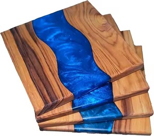 Sous-verres élégants et pratiques inspirés de l'art populaire, en bois naturel et résine, protection pour table basse, artisanat, décoration intérieure, modèle style amour - Product Image 6