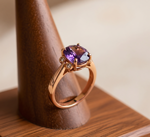 Haute qualité laiton mode bague lunette réglage améthyste cristal or Rose placage à la mode fêtes de mariage bande cadeau élégant - Product Image 6