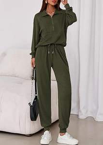 Ensemble de survêtement décontracté en molleton épais pour femme, lavage à l'acide, uni, chic, pantalon et sweat-shirt - Product Image 3