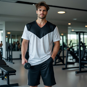 Gimnasio Fitness Wear Camiseta con cuello en V para hombre Entrenamiento Culturismo Camiseta para hombre 100% Algodón Poliéster Camiseta atlética para hombre - Product Image 3