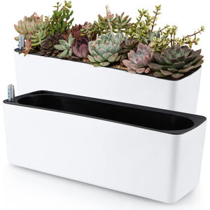 Pot de fleurs rectangulaire en métal au design attrayant, finition blanche poudrée, bac de jardinage pour plantes d'intérieur et d'extérieur, en vente - Product Image 1