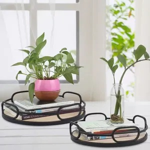 Plateau à chocolat en bois rond de qualité supérieure avec poignées en métal noir pour vitrine à dessert décorative parfait pour la décoration intérieure moderne - Product Image 5