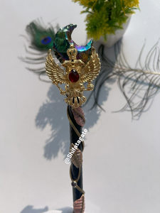 Varita mágica bruja mago varita oro hecho a mano madera águila cristal para Cosplay hecho a mano ágata pintado negro + oro Pilar Egal - Product Image 5