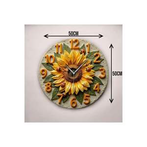 Colorido girasol estampado 50cm Mesa silenciosa de madera Reloj de pared regalo perfecto para la decoración del hogar - Product Image 2