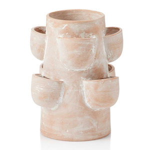 Maceta de fresa rústica hecha a mano con 8 aberturas laterales, arcilla de terracota natural, acabado encalado para un encantador Patio de jardín - Product Image 1