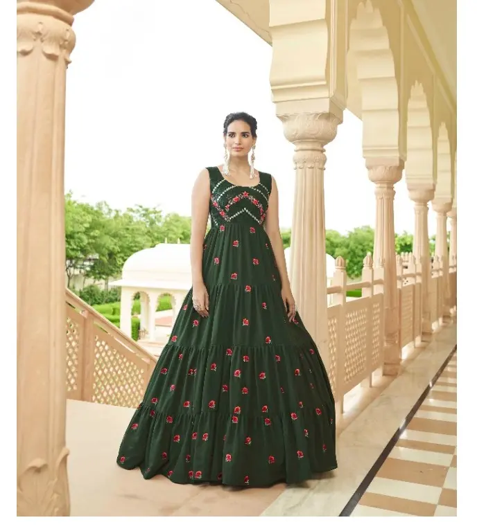 नवीनतम डिजाइनर शादी पहनने भारी Georgette कढ़ाई लंबे समय तक काम पार्टी पहनने का गाउन पाकिस्तानी अनारकली ड्रेस भारत कम कीमत