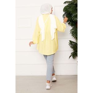 Camisa Kimono Casual Amarillo Claro con Botones Delanteros, Corte Holgado, Talla XS, para Verano y Otoño, Hecha de Viscosa, Popelina, Satén, Lino, Tejido Vintage - Product Image 4
