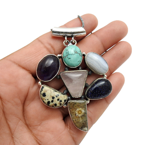 Multi pierres précieuses naturelles en argent sterling 925 Design unique Pendentif élégant fait à la main Bijoux de Bohème Prix de gros Fournisseur en gros - Product Image 4