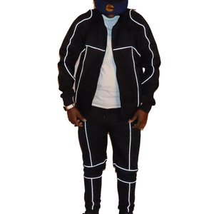 Nouveauté Ensemble de jogging d'hiver de haute qualité en spandex/polyester avec piping réfléchissant pour hommes, survêtement coupe-vent, taille plus - Product Image 1