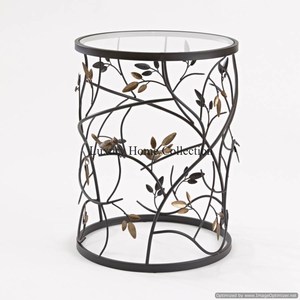 Table console forme rectangulaire dessus en verre et cadre de conception de feuille couleur or Design luxueux métal maison Tables décoratives approvisionnement - Product Image 3