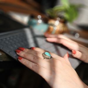 Anillo de plata ovalado turquesa real, hermoso regalo para el amor, el mejor regalo, anillos de plata Turquesa - Product Image 1