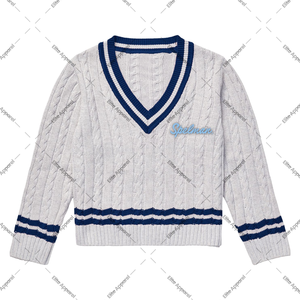 Pull à col en V en tricot torsadé personnalisé pour femmes Spelman College vêtements HBCU brodés de coupe classique pour l'hiver - Product Image 1