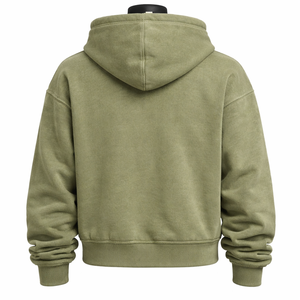 Sudadera con capucha vintage para hombre, con cremallera completa, de forro polar grueso, estilo oversize, de color liso. - Product Image 2