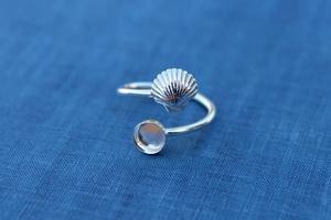 แหวนถ้วยครอบทรงเปลือกหอยสีเงินแบบปรับได้แหวนเปล่าสำหรับ925อัญมณีทรงหลังเบี้ยทรงกลมงานประดิษฐ์ทำด้วยตัวเอง - Product Image 5