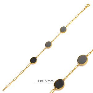 Black Quartz Stone Oval Design 22K Gold Bezel Charm Bracelet 925 Sterling Silver Jewelry Turkish Wholesale Handcrafted - Product Image 4