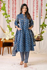 Les plus choisis pour le bureau et la fête Kurti longue longueur imprimé numériquement avec impression numerique Schiffli Work & Dupatta Set en vente en ligne - Product Image 2