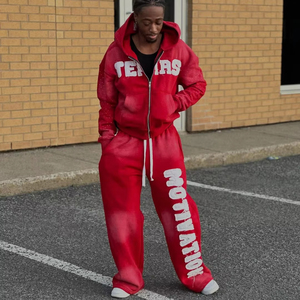 Custom <b>Manufacturer</b> Baggy Cropped Hoodie Sweatpants Tracksuit Set Blank 500 GSM 100% Cotton Heavyweight Winter Streetwear Men - Product Image 1