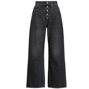 Dernier cri confortable et élégant pour femme Loose Baggy Black Washed Latest Denim Button Style Wide Legs Wear Jeans for Sale Women - Product Image 5