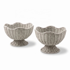 Panier sur piétement en faux rotin, corbeille à fruits décorative tressée, panier de rangement pour la maison et l'hôtel, OEM ODM - Product Image 1