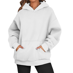 Sweat à capuche oversize en molleton 100 % coton de haute qualité pour femme, personnalisable, épais, style décontracté, longueur classique, devant - Product Image 4