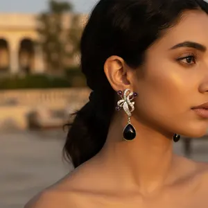 Pendientes de Plata con Ónix en Forma de Lágrima para Mujer, Joyería de Moda con Piedras Preciosas - Product Image 2