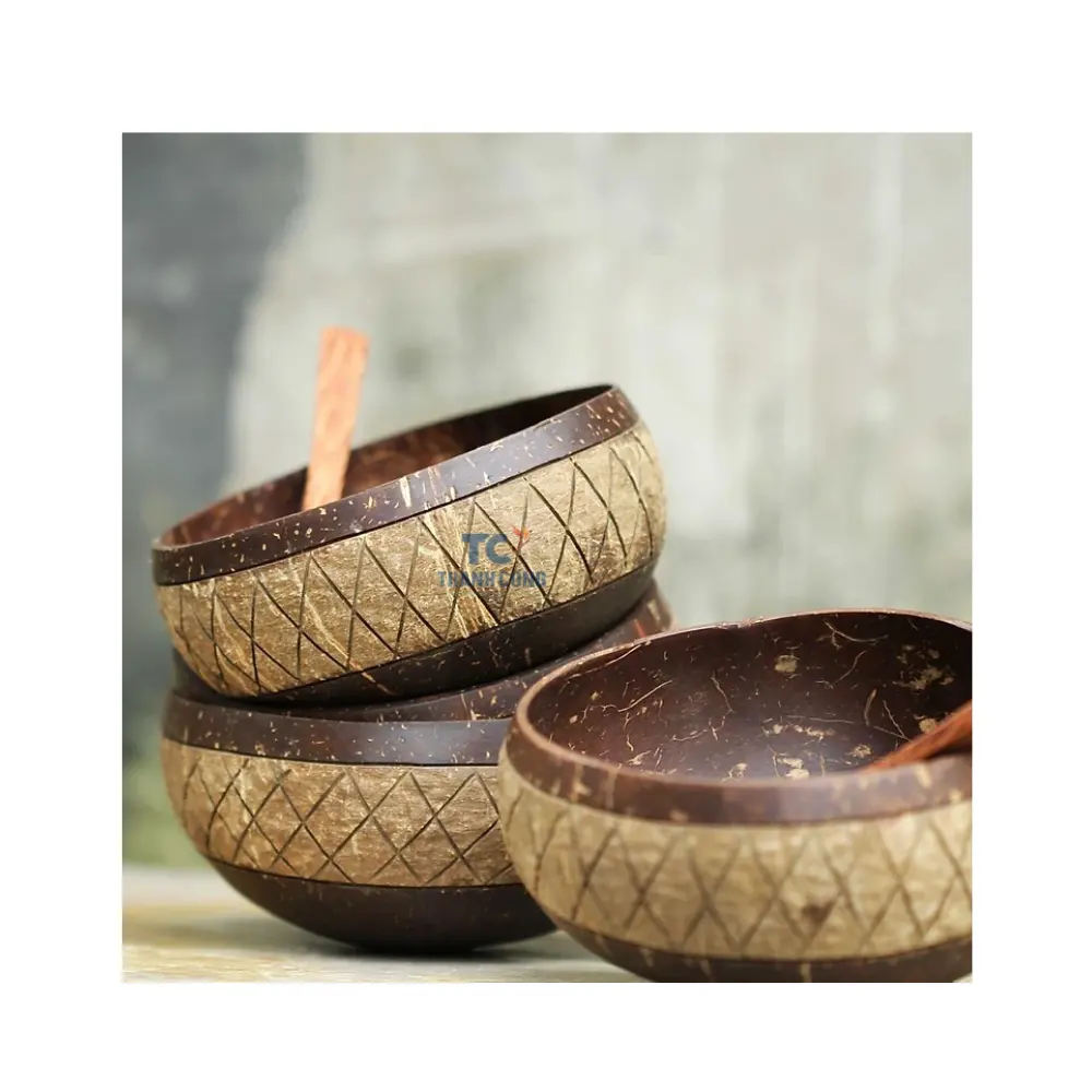 Eco Friendly Natural Hand Art Carving Coconut Carved Natural Coconut Shell Bowl Handmade Coconut Bowl Best Price From Vietnam