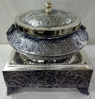 Luxuriöser Hochwertiger Edelstahl Chafing Dish Speisenwärmer Umweltfreundlicher Restaurant Hotel Trolley Buffet-Service Silber