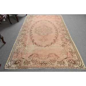 Alfombra de lana Beige antigua de 5,3x8,4 pies, diseño de retazos hecho a mano turco clásico, respaldo de látex para pasillo rectangular de cabecera - Product Image 1