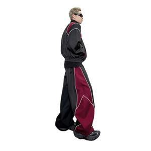 Veste zippée décontractée et pantalon évasé 100% nylon Lignes réfléchissantes Nouveau design Coupe-vent surdimensionné - Product Image 3