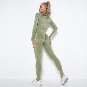 Best Quality Women's Gym Wear Seamless Long Sleeve Sports Top Scrunch Butt <b>Leggings</b> Breathable Sustainable With Solid <b>Pattern</b> - Product Image 4