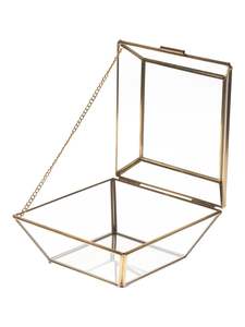 Exquisito joyero de metal y cristal hecho a mano con intrincado diseño antiguo para almacenamiento de tocador de estilo vintage - Product Image 3