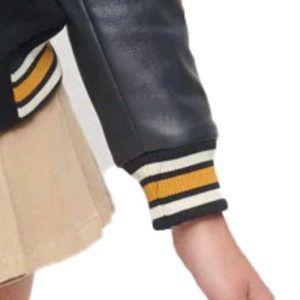 Chaqueta de béisbol con logotipo personalizado bordado de talla grande para mujer, chaqueta de béisbol transpirable recortada con mangas de cuero universitario, camuflaje a rayas - Product Image 6