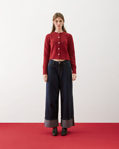 Pantalon en jean décontracté pour femme, de haute qualité, respirant, à jambes larges, ourlet plié, coupe régulière, lavage foncé, par Routine Vietnam - Product Image 3