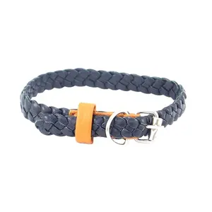 Custom Pet Collar Braided Genuine Luxury Soft Leather Dog Collars With Leather Handle Silver Buckle For Small Medium Large Pets