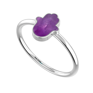Bague empilable en argent sterling 925, sertie de pierres précieuses améthyste, forme Ahimsa, tranche fantaisie, tendance, à la mode, unisexe, pour mariage - Product Image 2