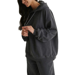 Sudadera con capucha de lana suave para mujer con hombro caído Impreso Ropa de calle para mujer para invierno Cuello con capucha Posición del logotipo frontal - Product Image 2