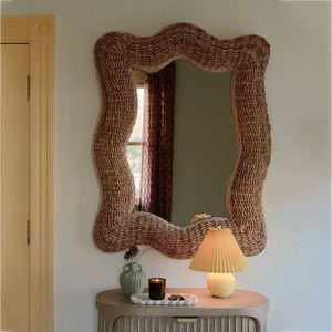 Espejo con forma de flor de ratán bohemio de alta calidad con bajo MOQ decorativo dormitorio decoración de pared de salón Vietnam al por mayor - Product Image 3