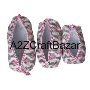 Indian Quilted Eco-Friendly Reusable Zipper Closure Cotton Cosmetic <b>Case</b> Soft Handle Large Capacity <b>Makeup</b> Pouch Women's Travels - Product Image 4