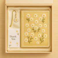 LABON Carnet de notes A5 brodé de marguerites Journal en tissu jaune avec bord en dentelle Détails de perles Design floral mignon pour cadeau et écriture