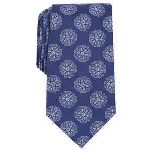 Cravatta da uomo Tasso Elba, taglia regolare, blu con medaglione, in seta con motivo floreale - Product Image 1