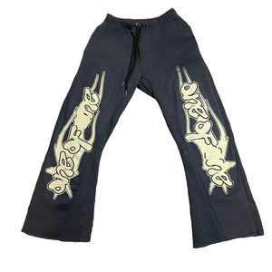 <b>Men's</b> High Quality 100% Cotton <b>Flare</b> Sweatpants Streetwear Jogger <b>Trousers</b> with Flat Front Style Woolen Fabric - Product Image 3