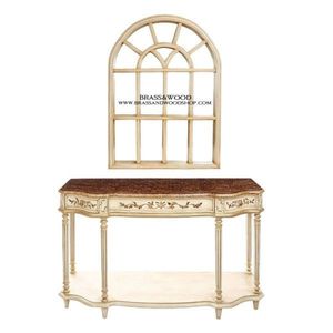 Mesa Consola Clásica de Lujo con Detalles Pintados a Mano y Espejo Decorativo para Ventana - Product Image 1