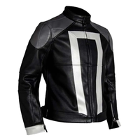 Robbie Reyes Agents Shield Ghost Rider Jacket Biker Veste en cuir véritable pour homme Noir Blanc