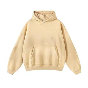 Sweats à capuche vieillis 100% coton pour hommes brodés rue taille XL surdimensionné en vrac hiver couleur unie sweats à capuche vierges - Product Image 5