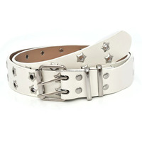 Ceinture en cuir PU à rivets étoiles, style gothique, avec double boucle en acier, pour homme et femme, mode décontractée, ceinture décorative pour jeans